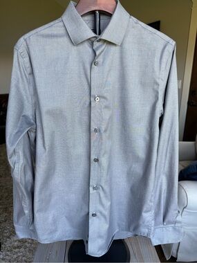 Kenneth Cole Awearness Slim Fit Non-Iron Dress Shirt, Light Gray 15 1/2, 34/35
